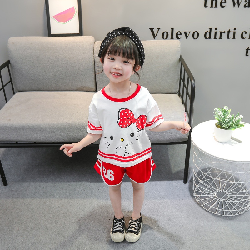 [P.C store] spot girl's 2021 new children's clothing children's little girl's clothing cartoon Summer Short Sleeve T-Shirt summer suit