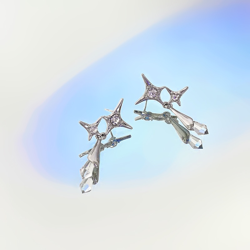 Bông Tai Ngôi Sao Năm Cánh Đính Đá Phong Cách Hiphop Thời Trang Cho Nữ