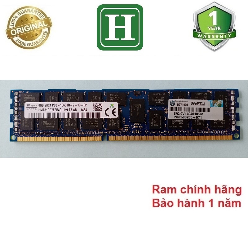 Ram Server DDR3 (PC3) 8GB ECC REG bus 1333 /10600R, NEW bảo hành 3 năm