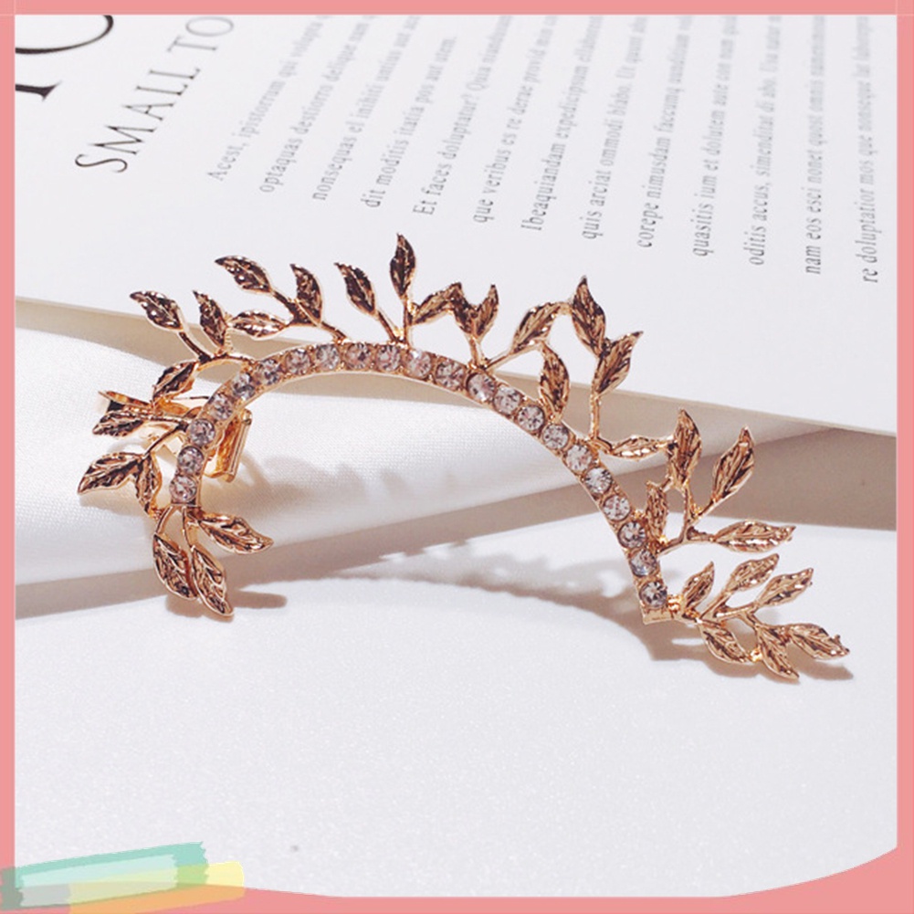 1 Khuyên Vành Tai Hình Chiếc Lá Đính Đá Phong Cách Vintage