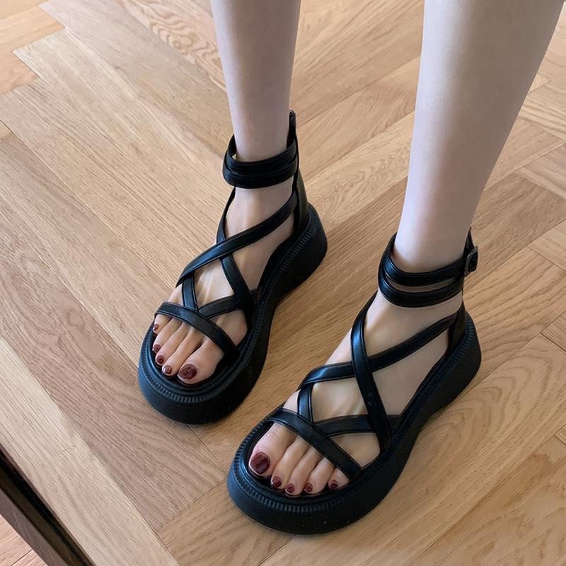 Giày Sandal Đế Dày Quai Chéo Có Khóa Kéo Sau Lưng Phong Cách Đường Phố Đơn Giản Dành Cho Nữ