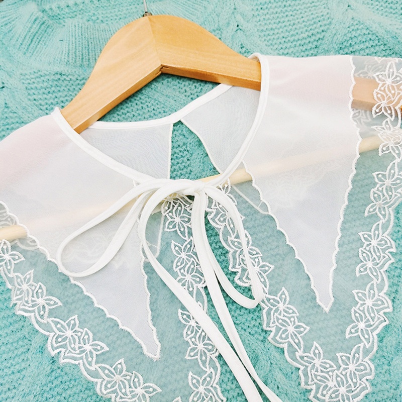 Khăn Choàng Cổ Chiffon Màu Trắng Thêu Hoa Phối Ren Có Thể Tháo Rời Thanh Lịch Cho Nữ