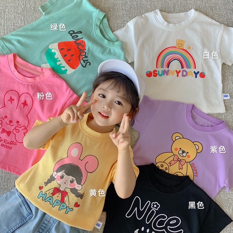Áo thun tay ngắn vải cotton phong cách Hàn Quốc thời trang mùa hè nhiều màu tùy chọn cho bé gái