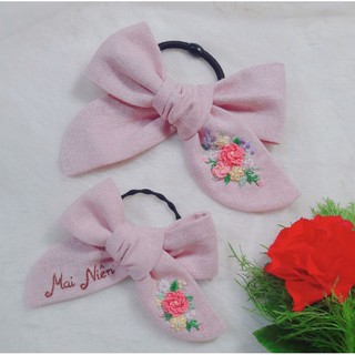 Nơ cột tóc thêu tay handmade