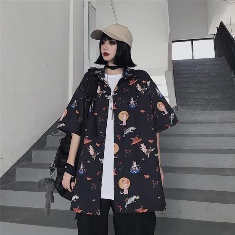 Áo sơ mi đen hình thú đáng yêu