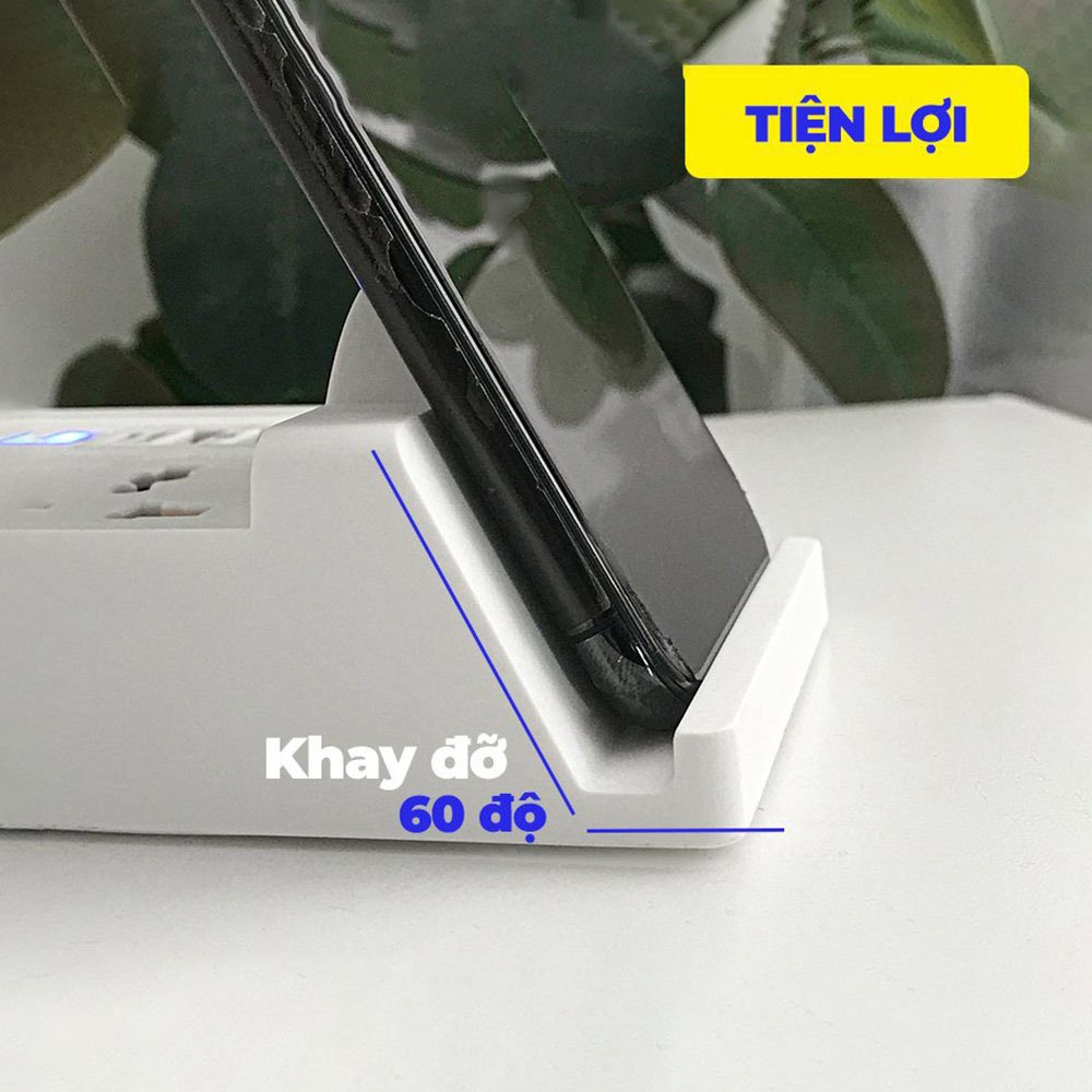 Ổ Cắm Điện Đa Năng, Ổ Cắm Điện Thông Minh 1 Cổng TypeC 3 Cổng USB Kèm Đế Đỡ Điện Thoại Kết Hợp Sạc Không Dây Nhỏ Gọn