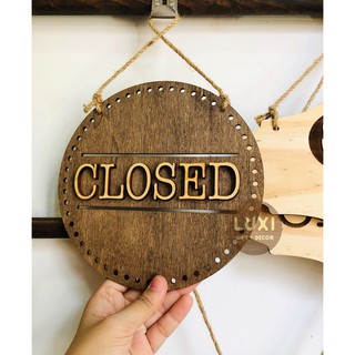 Bảng gỗ treo cửa 2 mặt Open - Close 01