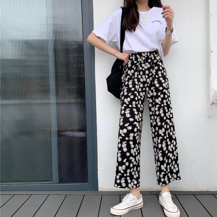 Quần Dài Ống Rộng Họa Tiết Hoa Cúc Xinh Xắn Cho Nữ | BigBuy360 - bigbuy360.vn