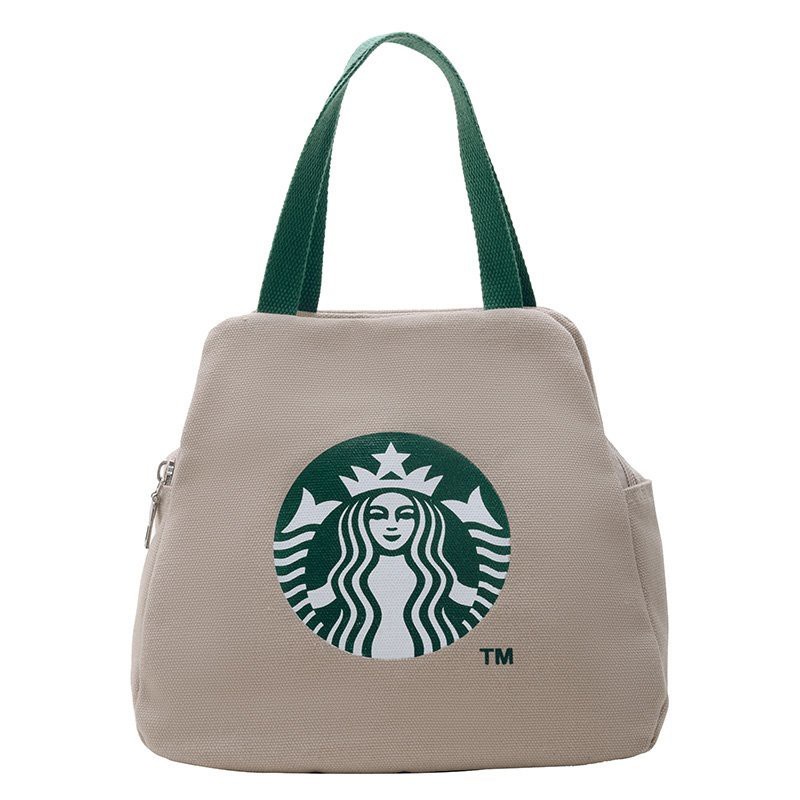 STARBUCKS Túi xách Tote đựng mỹ phẩm hai lớp bằng vải Canvas phong cách Nhật Bản đa năng thân thiện với môi trường