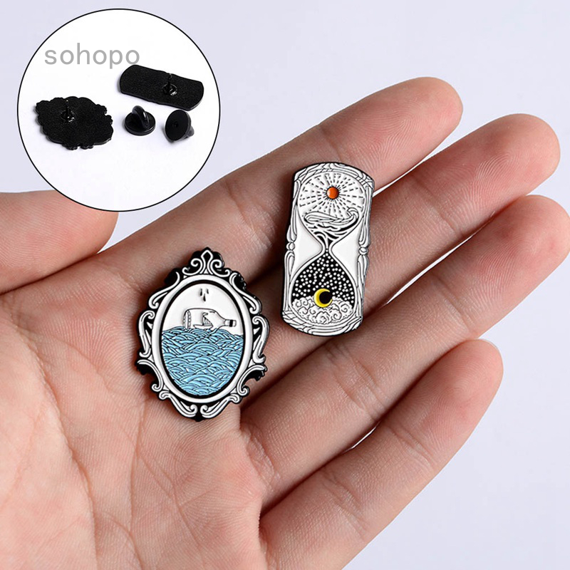 Sohopo Ghim cài áo hình đồng hồ cát mặt trời mặt trăng/gương ma thuật đẹp mắt
