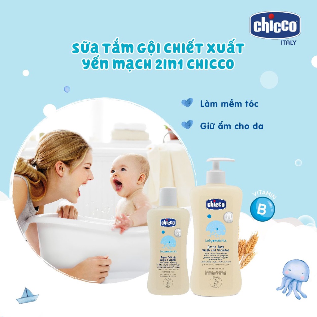 Sữa tắm gội Chicco yến mạch 500ml/200ml