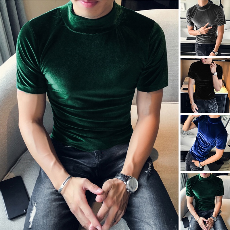 Áo Nhung Nam Ngắn Tay Cổ Tròn Màu Trơn 4 Màu Lựa Chọn