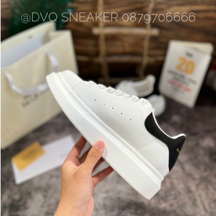 Giày Thể Thao Độn Đế MC Queen Gót Đen Màu Trắng nâng chiều cao nam nữ