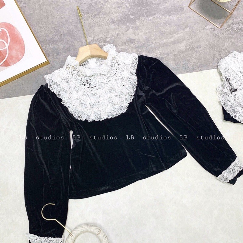 Áo nhung cổ ren hàng tháng 10 quảng chau loại 1 size s m