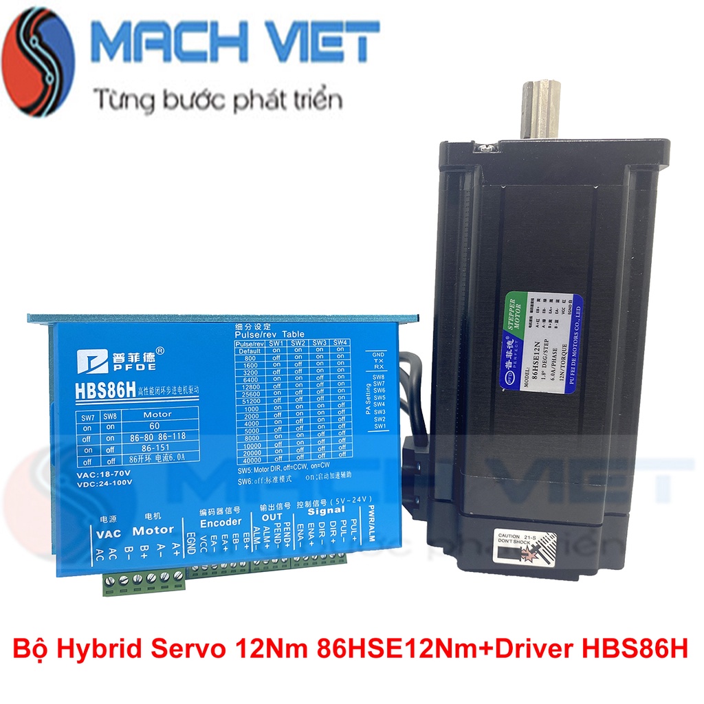 Bộ Động Cơ Hybrid servo 12Nm 86HSE12N + Driver HBS86H  + Cáp hãng PFDE