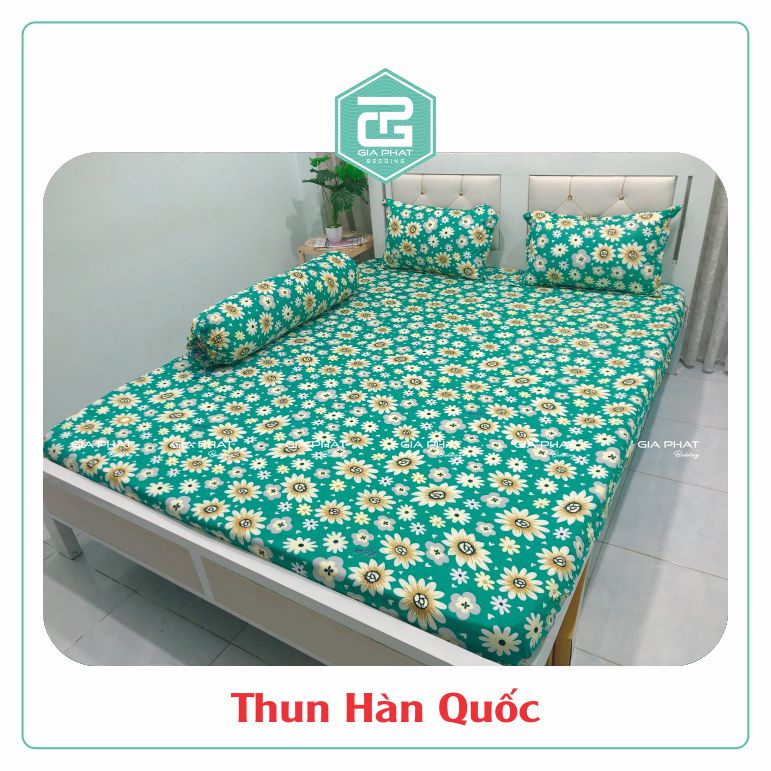 Bộ Ga Gối Thun Lạnh Hàn Quốc {4 Món} họa tiết Cúc Lớn( 1 ga bọc + 2 vỏ gối nằm + 1 vỏ gối ôm )