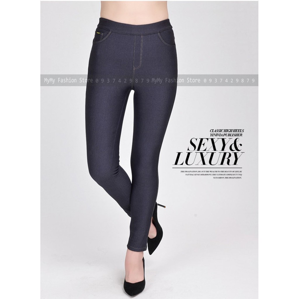 Quần legging nữ giả Jean Lưng thun co giãn tốt