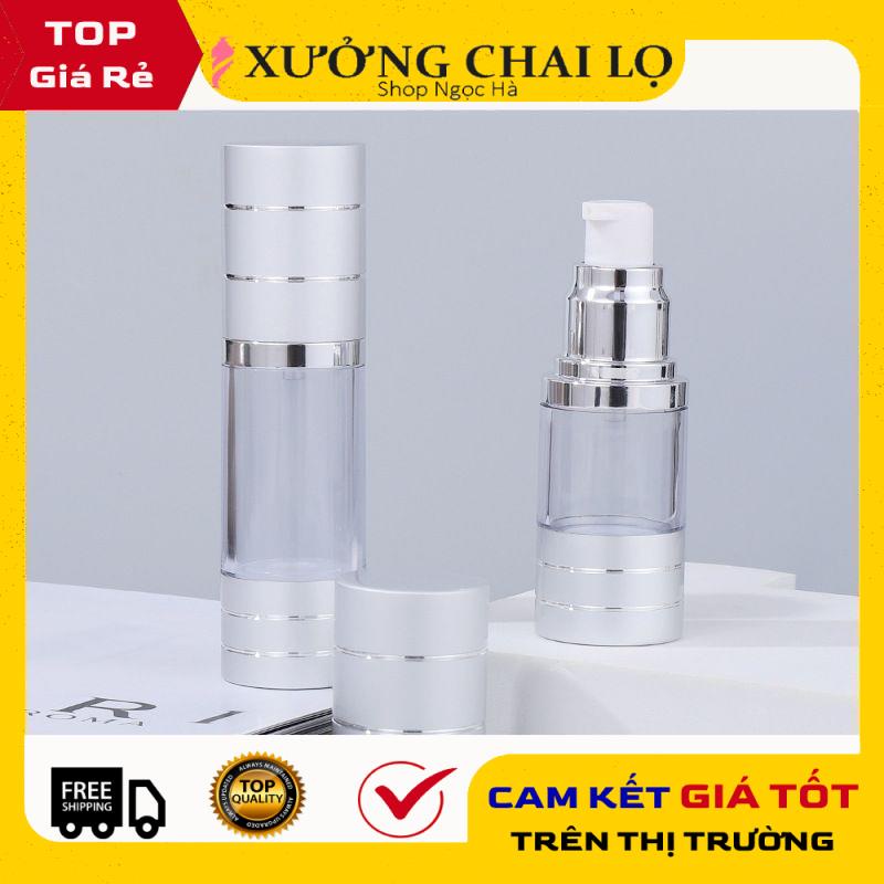 Chai Chiết Mĩ Phẩm ❤ GIÁ RẺ NHẤT ❤ Chai hút chân không trong suốt Nắp Bạc 50ml , chai xịt giọt chiết kem .