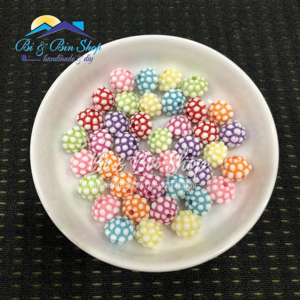 35-50 Cái Charm Hạt Nhựa Quả Châu Nhiều Màu Làm Vòng Đeo Tay, Làm trang Sức Handmade