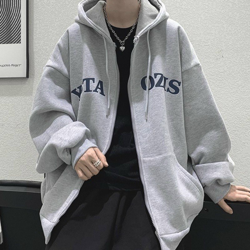 Áo khoác hoodie form rộng cho nữ TABISHOP áo hoodie zip nỉ bông trơn màu xám phong cách ulzzang unisex mặc thu đông