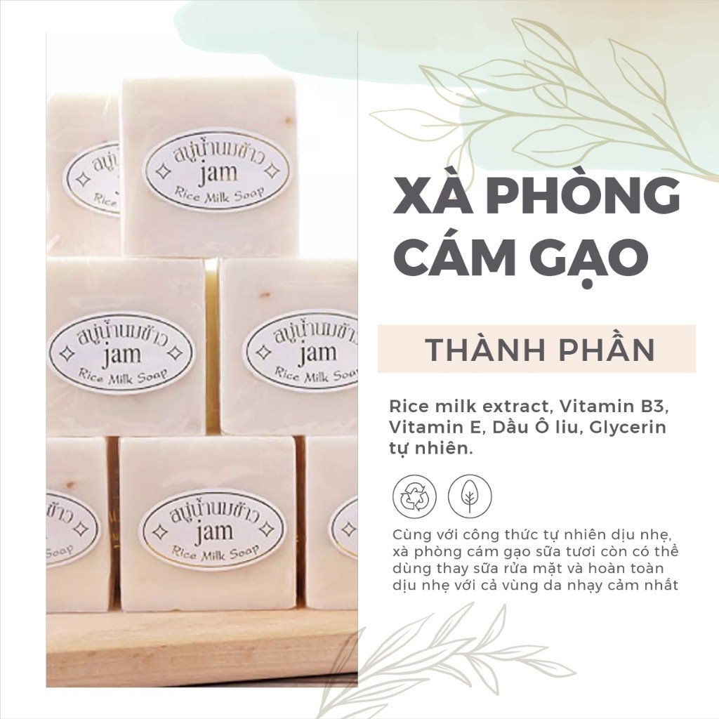 Xà Phòng Cám Gạo, Xà Bông Cám Gạo Trắng Da Thiên Nhiên - Soap Vuông Jam Thái Lan 80g - Habala Shop