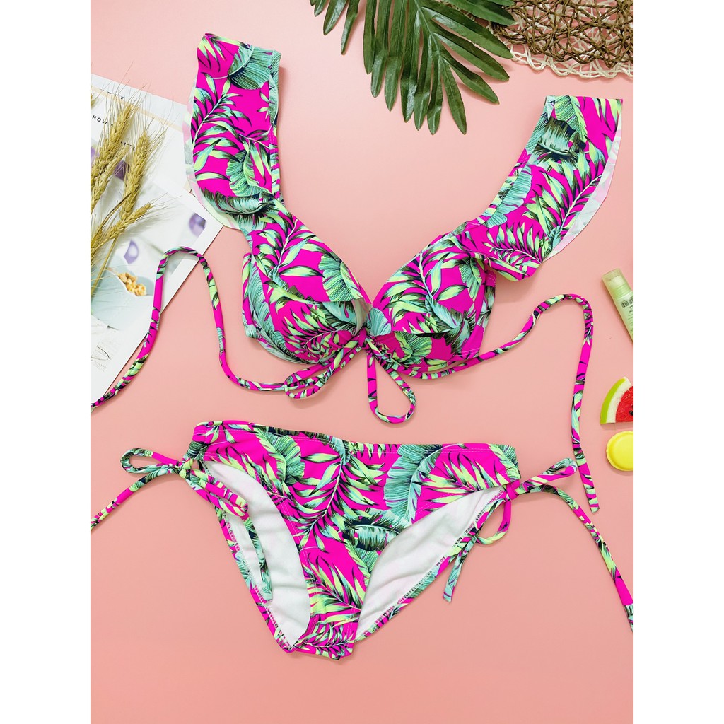 Bikini đồ bơi hai mảnh cánh tiên ️Freeship️hồng sen quần cạp thấp sexy mặc đi biển đi bơi mới nhất