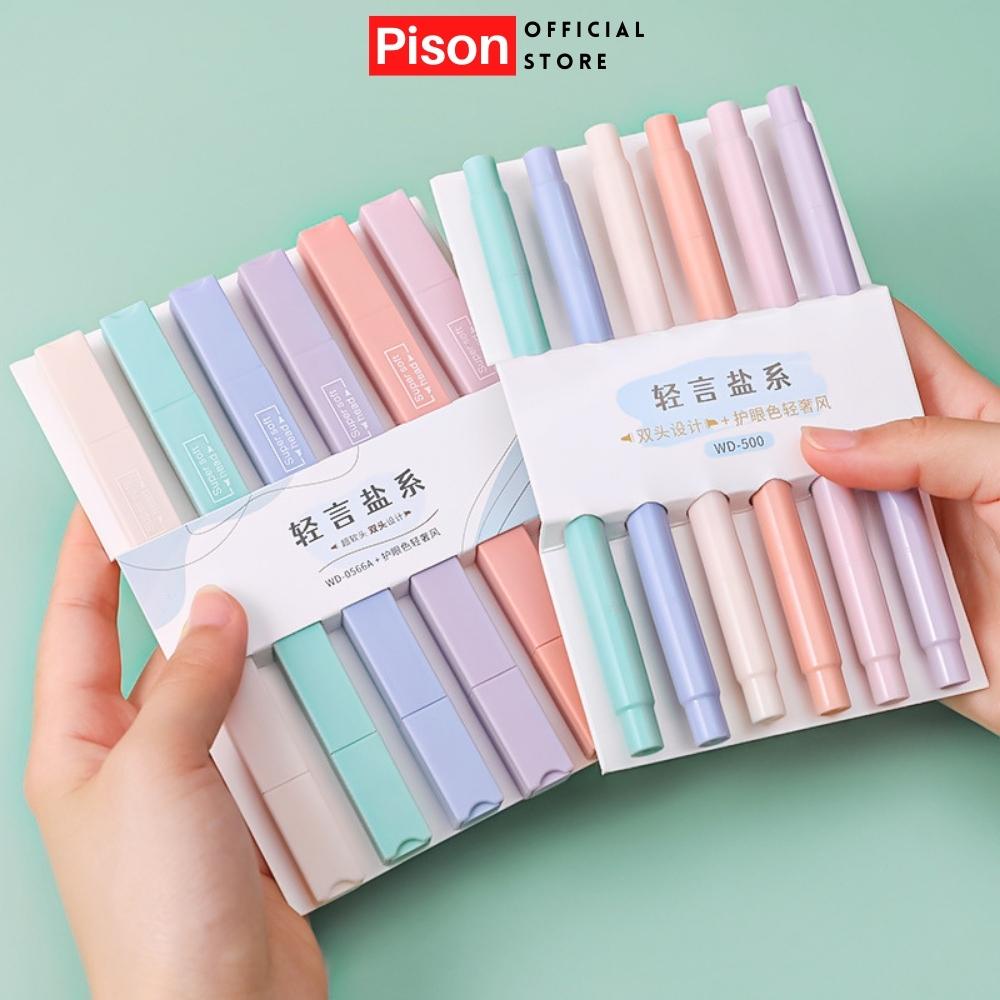 Bút highlight thân tròn 2 đầu Pison, bút đánh dấu bút nhớ trang trí sổ - 1 hộp