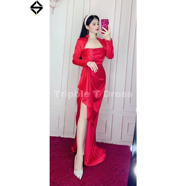 Sét dầm body tay dài cổ u xẻ đùi sang trọng hoặc dự tiệc TRIPBLE T DRESS - size S/M/L - MS186Y
