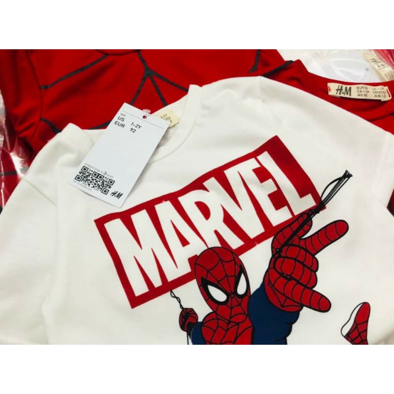 Set áo phông hình siêu nhân nhện cho bé trai hàng chuẩn tem HM (10-25kg) - chất mát, hình in sắt nét