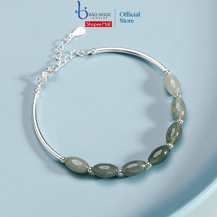 Vòng tay nữ phối đá xanh ngọc jade miến điện cho nữ dáng vòng kiềng bạc 925 LTT08 Silver Bracelet - Bảo ngọc jewelry