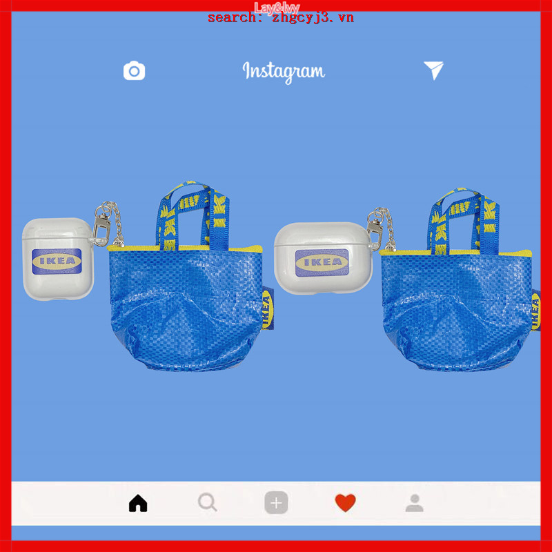 Vỏ silicon IMD trong suốt kiểu túi Ikea thân thiện môi trường có móc khóa cho hộp sạc tai nghe AirPods Pro AirPods 1/2