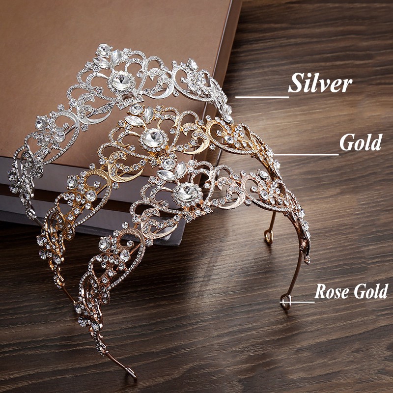 Vương Miện Công Chúa Đính Pha Lê Mạ Vàng / Bạc / Vàng Hồng