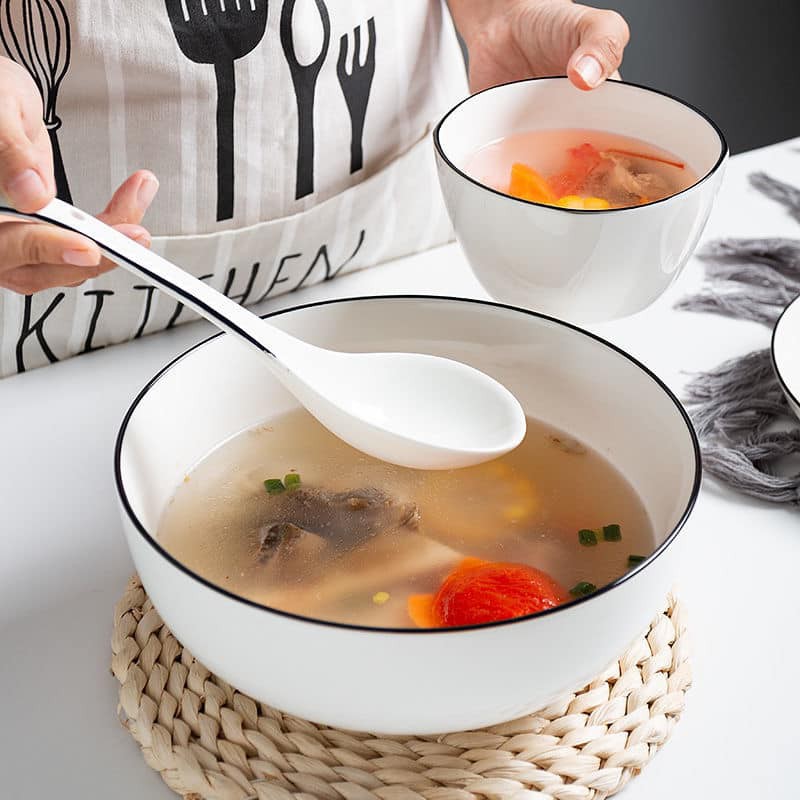 [LẺ] Tô canh size to đường kính 20cm, tô canh trong set bát đĩa sứ trắng trơn có viền, đồ dùng bàn ăn