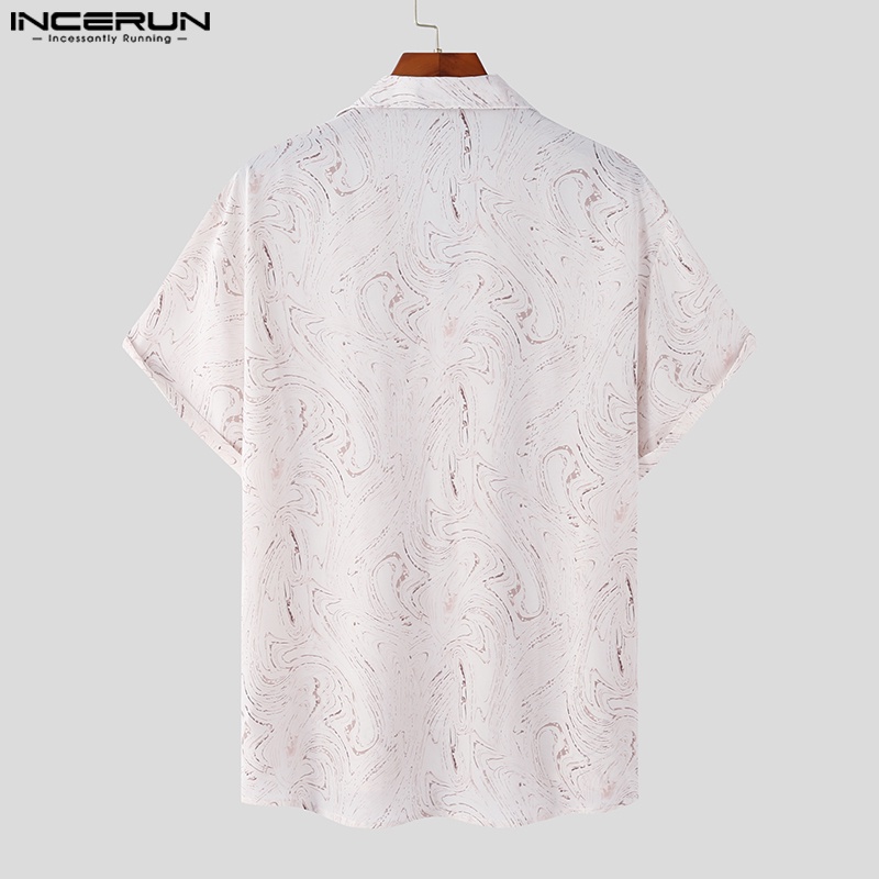 Áo sơ mi INCERUN nam tay ngắn dáng rộng họa tiết sọc thời trang cá tính