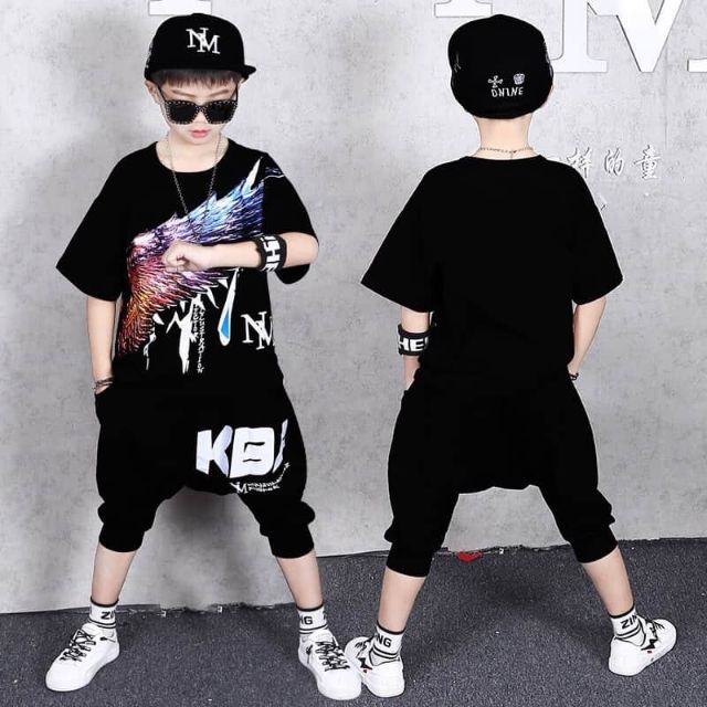 [Size 23-45kg chính hãng RANGO] Bộ hiphop cho bé trai in hình cánh chim cực ngầu