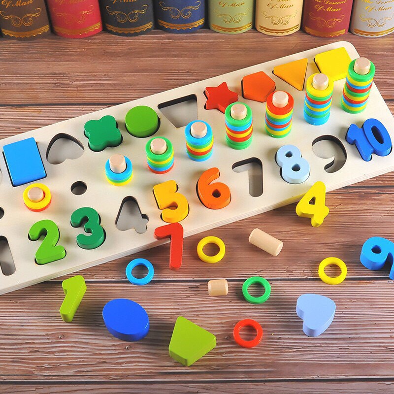 Bộ Đồ Chơi Gỗ Số Đếm Montessori 3 trong 1 cao cấp cho bé - Bảng học số cho bé