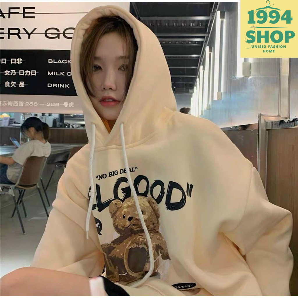 Áo HOODIE nam nữ in hình gấu FEEL GOOD chất nỉ, Form Rộng Áo khoác nam nữ dày dặn có mũ 2 lớp - K157 từ 1994_SHOP