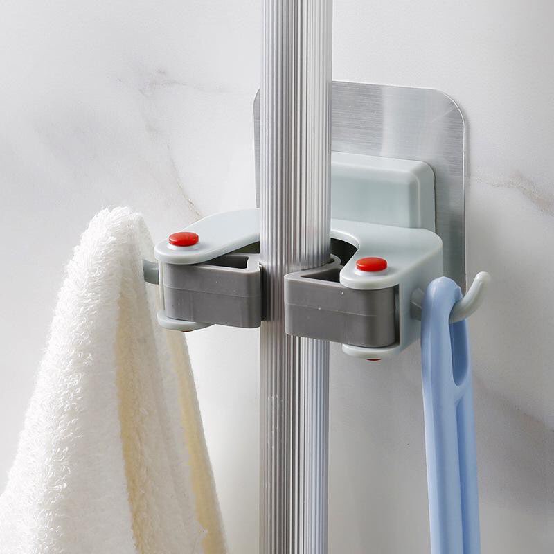 Móc dán tường treo cây lau nhà, móc kẹp treo chổi đa năng