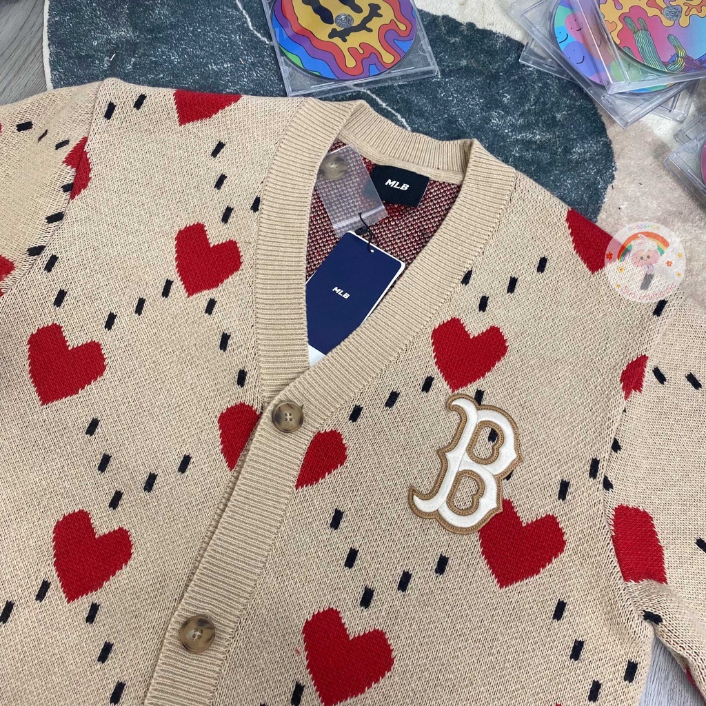 Áo Len Cardigan Unisex MLB Heart All-Over Cardigan BOSTON REDSOX