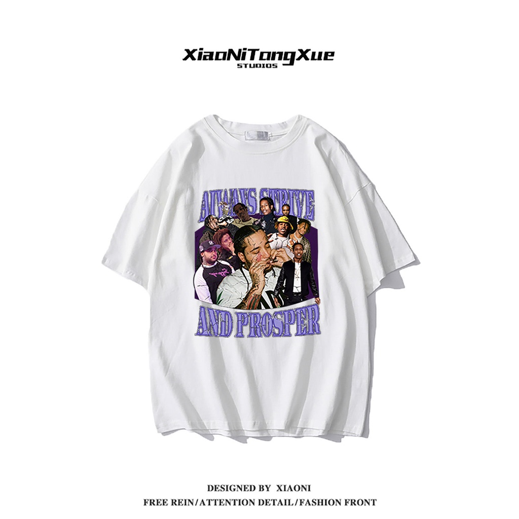 Áo Thun Tay Ngắn Cổ Tròn Dáng Rộng Chất Liệu Cotton Phong Cách Hiphop