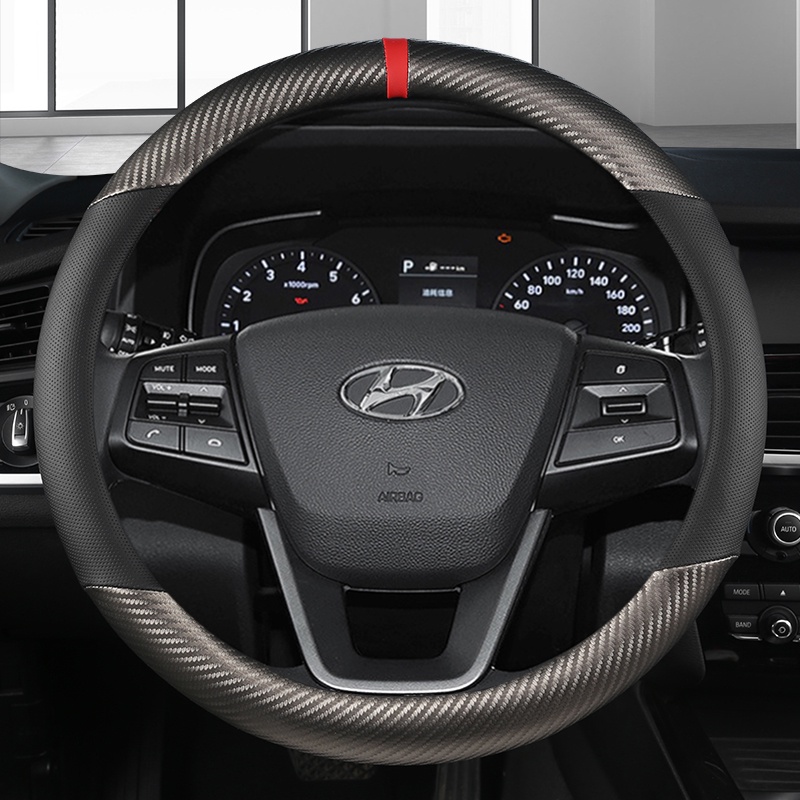 Vải Da Sợi Carbon 38cm Bọc Vô Lăng Xe Hơi Hyundai i30 Creta Tucson ix35 Solaris Elantra Santa Fe Kona i40