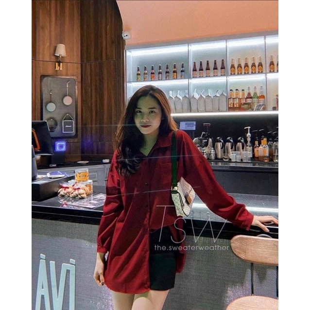 Áo sơ mi đỏ chất đũi lụa hot hit/ sơmi đỏ bassic cực xinh SM107
