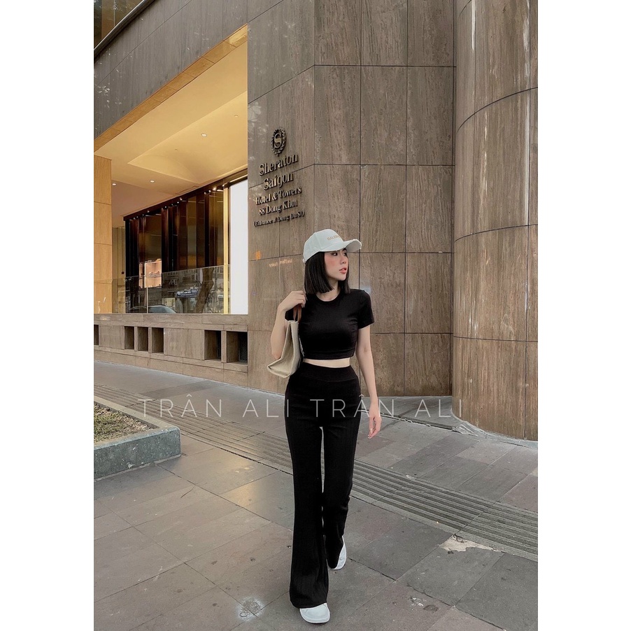 Sét bộ nữ áo kiểu croptop phối quần ống loe năng động cá tính