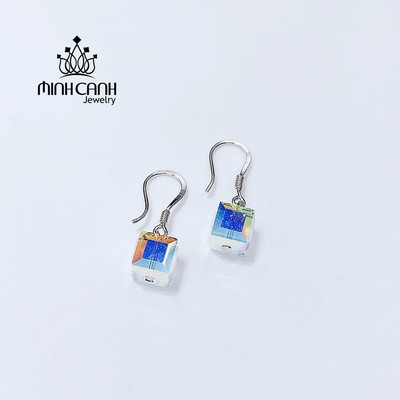 Bông Tai Bạc Pha Lê Vuông Móc Câu - Minh Canh Jewelry
