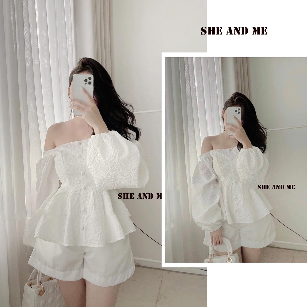 Sét Áo Bẹt Vai Cúc Bọc Tay Bồng Kèm Quần Short Lụa Cạp Chun Hàng Quảng Châu Siêu Đẹp (Ảnh thật tự chụp)