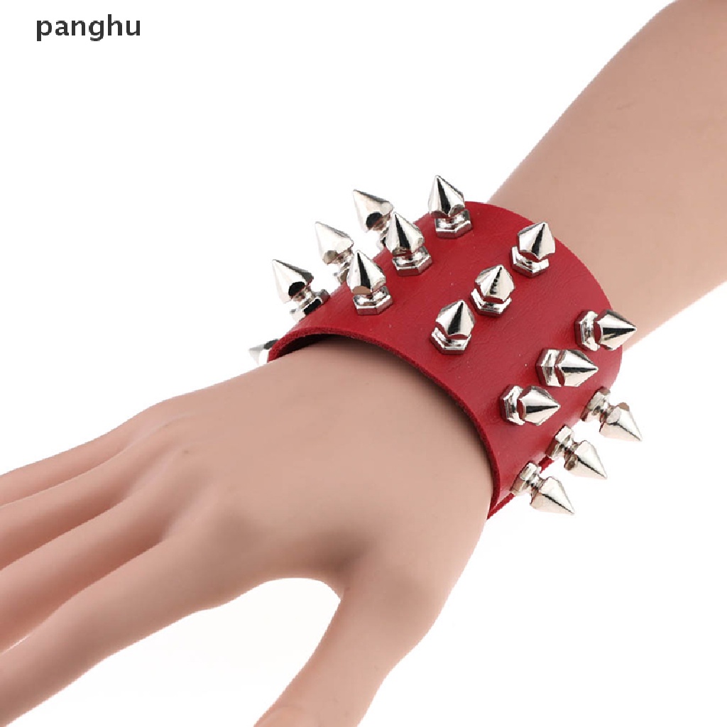 Vòng Tay Da PU Bản Rộng Đính Đinh Tán Phong Cách Punk Gothic