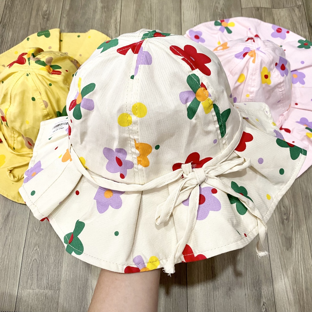 [ẢNH THẬT] Mũ, Nón Tai Bèo Vành Rộng Vải Mềm Hàn Quốc Cho Bé Gái Có Dây Cột (18-30 tháng)