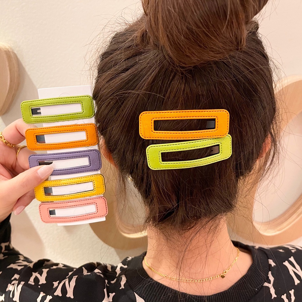 Kẹp Tóc Da PU Màu Kẹo Ngọt Hình Chữ Nhật Phong Cách Vintage Cho Nữ