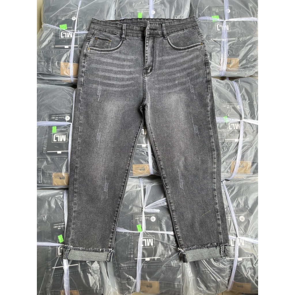 [60kg-90kg] Quần jeans 9 tấc BigSize màu xám cào xước, kiểu dáng lật lai model 4291