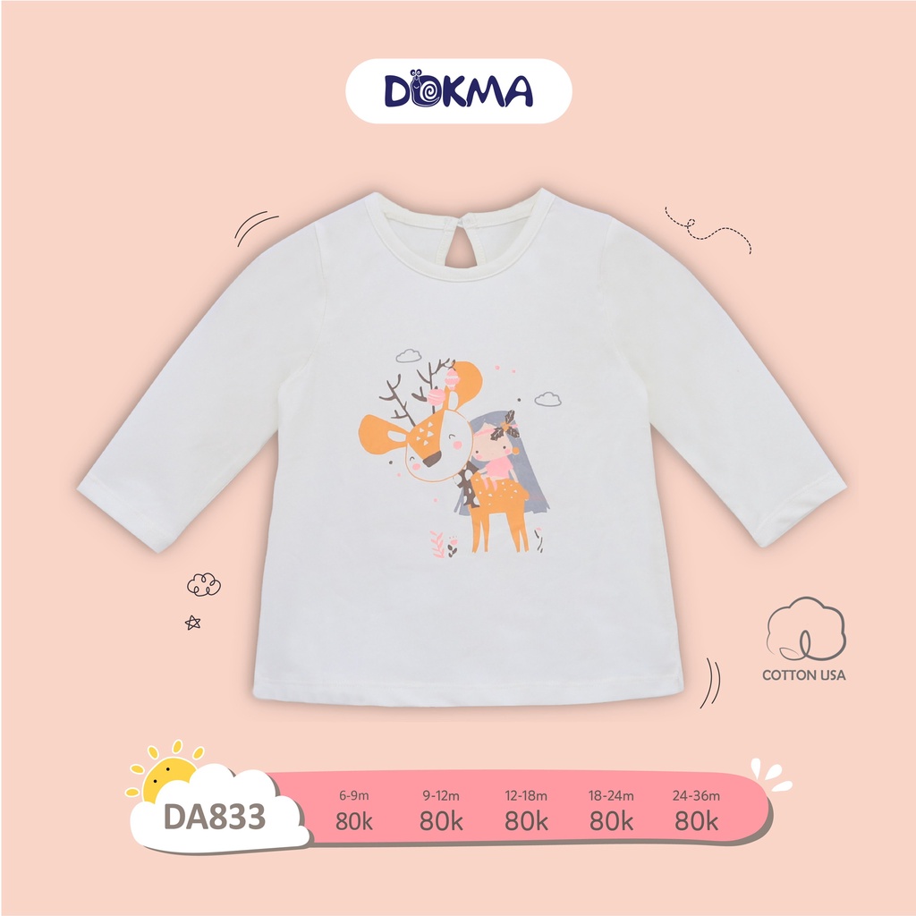 DA833 Áo cổ tròn dài tay bé gái Dokma vải cotton mỏng (9-36M)